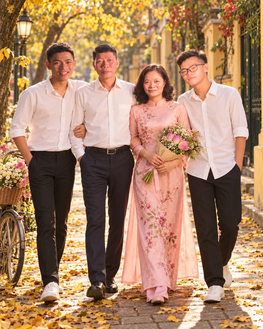 Gia đình dạo phố thu